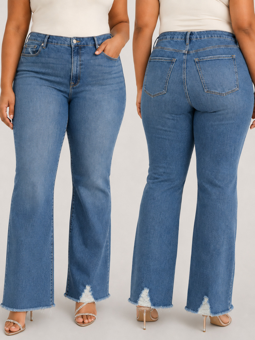 Good American Good Curve Bootcut Jeans Plus 26 NWT High Rise Raw Hem Distressed